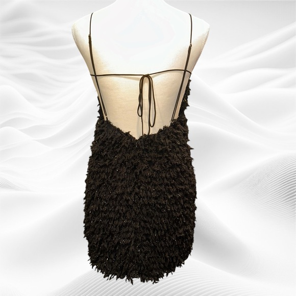 For Love and Lemons Kamara Shag Mini Dress‎ Black Size Medium - Picture 7 of 11